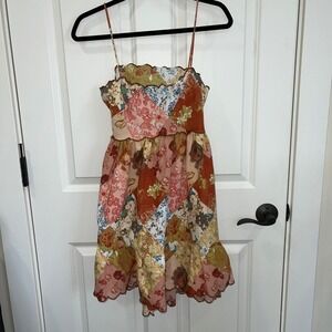 ASOS DESIGN scalloped edge cut-out back mini sundress mixed patchwork floral 2
